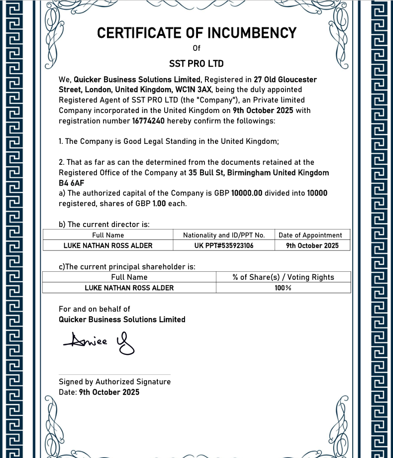 US Compliance Certificate